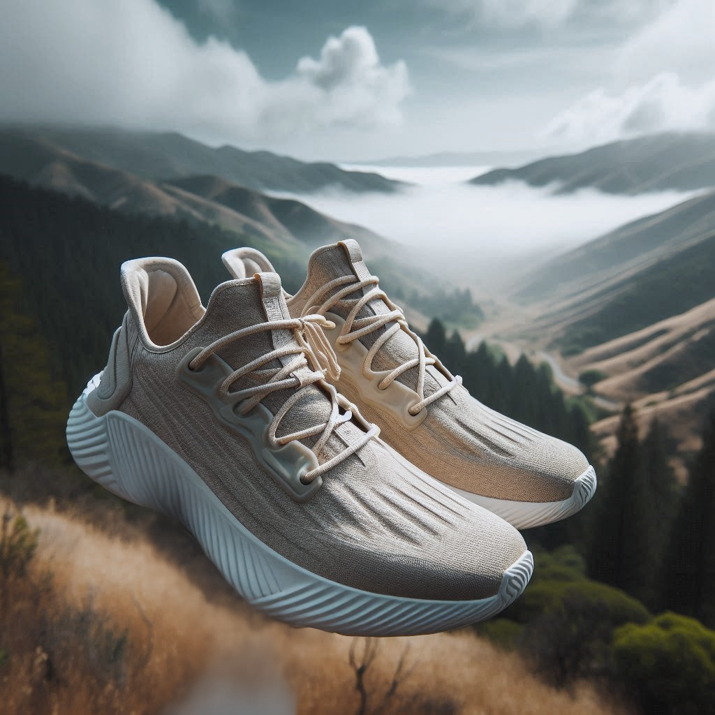 image of two shoes with a valley in the background