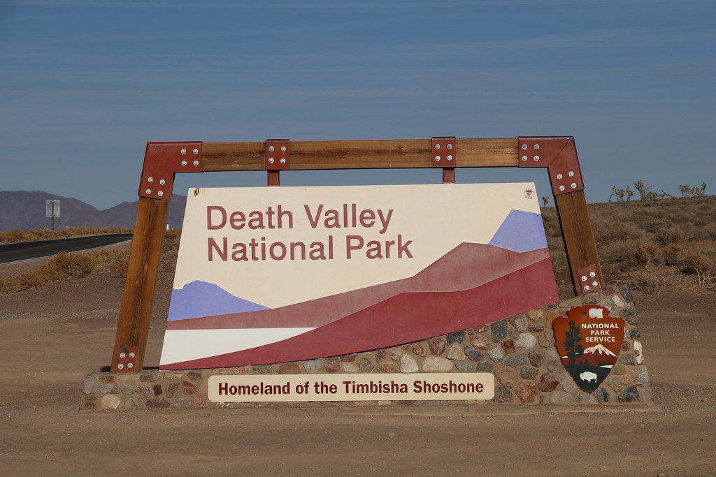 Sign at entrance: "Death Valley National Park; Home of the Timbisha Shoshone"
