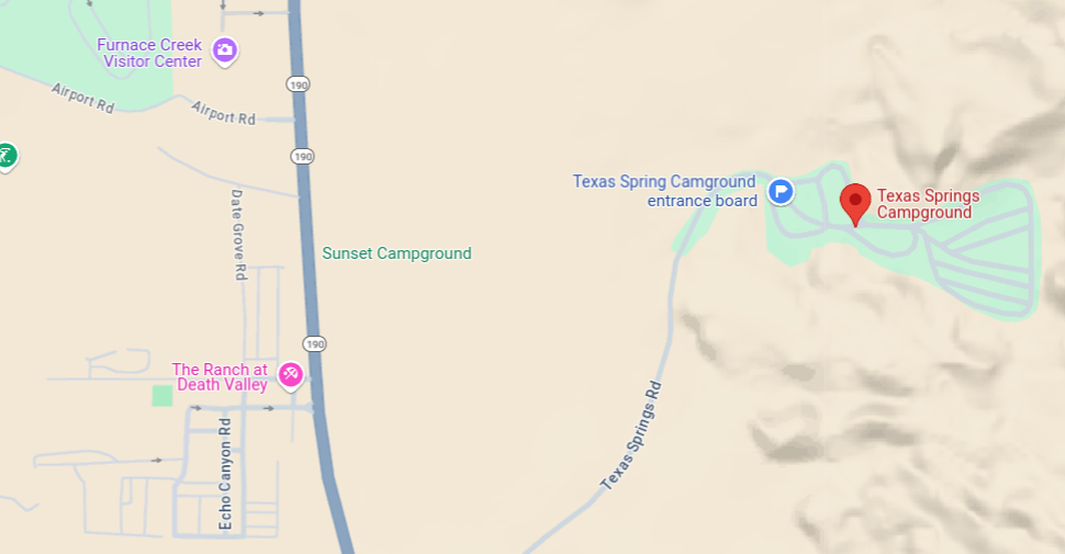 screenshot of a map showing Texas Spring Campground and The Ranch Hotel.